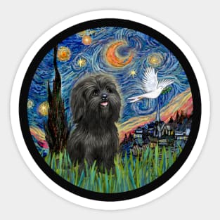 An Adorable Black Shih Tzu in Van Gogh's Starry Night (Adapted) Sticker